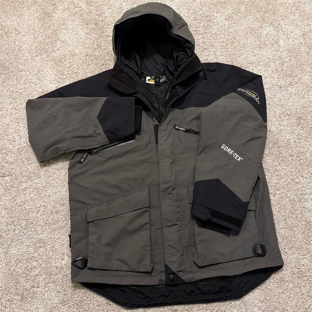 90s Vintage Bass Pro Qualifier Gore-Tex Waterproof Jacket | Gray/Black | Large